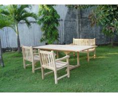 SAM® Gartengruppe, 4 teilig, Gartenmöbel aus Teak-Holz, mit 2 x Garten-Sessel und 1 x Garten-Bank, Auszieh-Tisch mit Schirmloch, Terrassen-Möbel aus Holz, Teakholz-Möbel [521619]