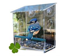 SinceY Fenster-Vogelhaus Futterspender aus Acryl, Vogelhäuschen Futterhaus Futterstation Transparent zum Aufhängen, mit Saugnäpfen, 17 x 9 x 20cm
