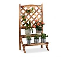 Relaxdays Blumentreppe mit Rankgitter, Blumenregal 2 Ebenen, stehende Pflanzentreppe Holz, HBT: 109x61x40 cm, gebrannt