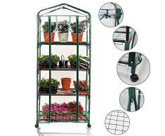 Worth Garten Gewächshaus mit abnehmbaren Rollen 156 x 69 x 49cm HxBxT, 4 Etagen PVC Foliengewächshaus Balkon Terassee Anzuchthaus platzsparend transparent Mini Treibhaus