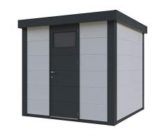 Telluria Premium DIY Modular Gartenschuppen aus Stahl Eleganto 2424 Einzeltür Weiß/Anthrazit 238x238 cm