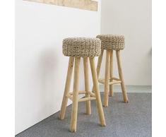 wohnfreuden Barhocker Bane 35x35x70cm Teakholz/Seegras Sitz-Hocker Bar