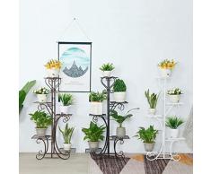 Dittzz Blumentreppe Metall, Blumenständer mit 5 Ablagen Pflanzentreppe für Innen-Balkon Wohzimmer Outdoor Garten Deko, 50 x 25 x 106cm(Weiß)