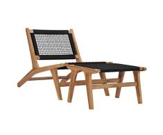 Festnight Sonnenliege mit Fußablage Gartenliege Strandliege Freizeitliege Relaxliege Liegestuhl Massivholz Teak und Seil 89,5 x 60 x 65 cm