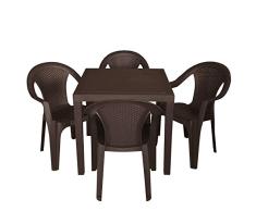 Multistore 2002 5tlg. Gartengarnitur Gartentisch 79x79cm + 4X Stapelstühle Mokka Kunststoff Rattan Optik Gartenmöbel Gartengarnitur Sitzgruppe