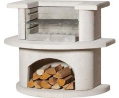 Buschbeck Gartenkamin Grillkamin Grillbar Venedig Weiss 93x110x65 cm Kohle Grill