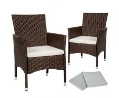 TecTake 2er Set Poly Rattan Gartenstuhl inkl. Kissen und 2 Bezugssets & Edelstahlschrauben | - Diverse Farben - (Mixed Braun | Nr. 402123)