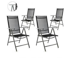 Nexos 4er Set Klappstuhl schwarz 7-Fach-verstellbar Gartenstuhl Aluminium Anthrazit mit Armlehne Hochlehner witterungsbeständig Rahmen anthrazit Balkonstuhl leicht stabil (Rahmenfarbe wählbar)