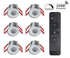 LEDUX 3W Mini Einbaustrahler IP65 Wassergeschützt Warmweiß Dimmbar mit Funk-Netzteil, Minispots für Innen- und Außenbeleuchtung,Terrassendach, Carport (Silber, 6x Minispot)