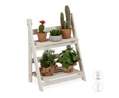 Relaxdays Blumentreppe, für innen & Balkon, Shabby-Chic Design, freistehend & klappbar, HBT: 51x41x25 cm, 2 Stufen, weiß