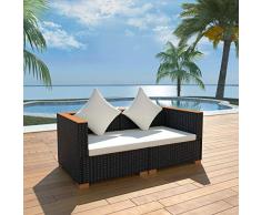 Tidyard Outdoor PE Korbsofa Daybed Gartenbank mit Kissen, WPC Arm/Rückenlehnen Poly Rattan (Schwarz und Braun)