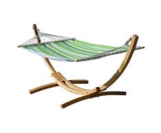 ASS 320cm Hängemattengestell Blanca-SOSUA Hängematte mit Gestell aus Holz Lärche Natur mit grün gestreifter Stabhängematte