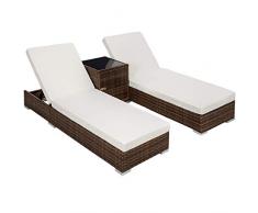TecTake 2X Aluminium Polyrattan Sonnenliege + Tisch Gartenmöbel Set - inkl. 2 Bezugsets + Schutzhülle, Edelstahlschrauben - Diverse Farben - (Schwarz-Braun (Nr. 401499))