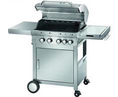 ProfiCook PC-GG 1059 Gasgrill, 4 Edelstahlbrenner + 1 zusätzliche Kochstelle, 4 Heizzonen für individ. Temperatursteuerung, stufenlose Temperatureinstellung, herausnehmbarer Fettauffangbehälter, Temperaturanzeige, Edelstahlfront und -haube