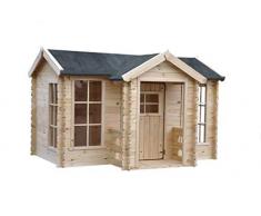 TIMBELA M520 Kleines Haus mit Terrasse - Massiv-Holz - Gartenhaus im Freien - Dicke 19 mm, H151 x 235 x 175 cm, 2.63 m²