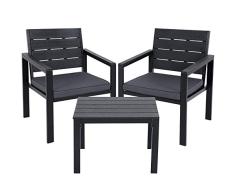 SONGMICS Gartenmöbel, 3er Set, 2 Gartenstühle, 1 Gartentisch, 2 abnehmbare Kissen, für Terrasse, Garten, Balkon, Eisen, schwarz GGF03BK