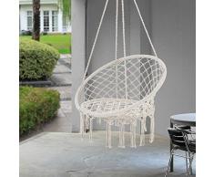 [casa.pro]® Hängesessel bis 150 kg Hängesitz Innen und Außen Hängestuhl Hängeschaukel Indoor Outdoor Hängekorb Creme