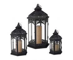 Relaxdays 3er Laternen Set, Deko Laternen für draußen & drinnen, 3 Größen, vintage, Retro Windlicht für Kerzen, schwarz
