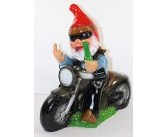 Gartenzwerg Deko Garten Figur Zwerg Biker auf Motorrad mit Stinkefinger aus Kunststoff H 33 cm