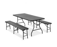 Merax Bierzeltgarnitur,3 teilig Gartenmöbel-Set,Leichtes tragbares Tisch- und Bank-Set Gartenmöbel für Camping, Picknick, Grill (Schwarz)