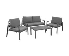 TecTake 403202 Aluminium Lounge Sitzgruppe für Garten und Balkon, wetterfest, 2 Sessel 1 Sofa 1 Tisch Set, inkl. Wasserabweisende Sitz- und Rückenkissen, grau