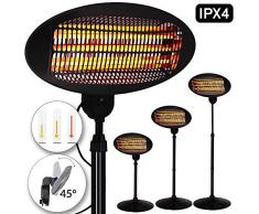 Monzana Heizstrahler Wärmestrahler Terrassenheizer I 3 Heizstufen I 2000 Watt I Stabiler Metallfuß I Umkippsicherung Wickeltischstrahler