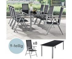 ArtLife Aluminium Gartengarnitur Milano | Gartenmöbel Set mit Tisch und 8 Stühlen | Silber-grau mit schwarzer Kunstfaser | Alu Sitzgruppe Balkonmöbel