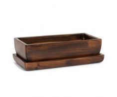 Keramik Blumentopf Blumenschale inkl. Untersetzer handbemalt Bonsai Kakteen L.295 mm Holzdekor Wasserablaufloch