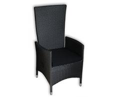 KMH®, 2er Set Polyrattan Hochlehner Tjorben schwarz incl. Kissen (stufenlos verstellbare Rückenlehne - 4 String) (#106005)