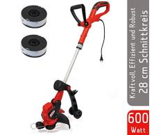 Grizzly Elektro Rasentrimmer ERT 600-28 cm Schnittkreis, 600 Watt starker Motor, Doppelfadenspule, Inkl. Führungsrolle für Edge Funktion, mit 2. Spule und Ersatzspulenhalter