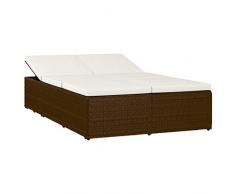 Tidyard 3-in-1 Sonnenliege Doppelliege Gartensofa Rattan mit Auflage, Loungebett Gartenliege Doppel Sonnenliege Sonnenbett Gartenbett 2 Personen für Garten Terrasse, Braun