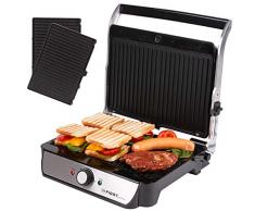 TZS First Austria - 2000W XXL elektrischer Kontaktgrill mit herausnehmbaren Platten, 180° Öffnung, Panini-Maker Grill Tischgrill mit Temperaturregler, große Platten, Fettauffangschale, Sandwichtoaster