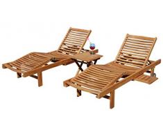 ASS 2X Hochwertige Teak Sonnenliege Gartenliege Strandliege Liegestuhl Holzliege Holz sehr robust Modell: Cozy+ 1x Beistelltisch 45x45cm von