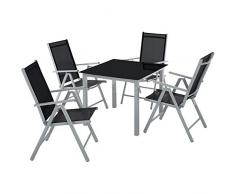 TecTake Aluminium Sitzgarnitur 4+1 Sitzgruppe Gartenmöbel Tisch & Stuhl Set - Diverse Farben - (Silber grau | Nr. 402169)