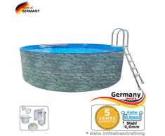 Stone Rundpool 6,00 x 1,20 Stahlwandpool Stein Optik 6 m Swimmingpool Stahlwandbecken Pool 6,0 x 1,2 Schwimmbecken rund Pools Aufstellbecken Einbaupool Aufstellpool Gartenpool 600 cm Set
