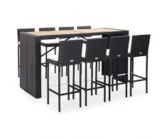 vidaXL Akazienholz Gartenbar Set 9-TLG. Theke Bar Tresen Gartentheke Bartisch Stehtisch Barhocker Barstuhl Gartenmöbel Poly Rattan Schwarz