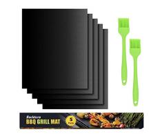 BACKTURE BBQ Grillmatte (5 pcs) 33x40 cm + 2 Bürsten zum Grillen und BBQ Antihaft Grill Backmatte Extra Große Grillfolie Grillmatten für Holzkohle Gasgrill & Backofen Wiederverwendbar PFOA-Frei