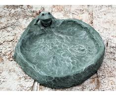 Tiefes Kunsthandwerk Vogeltränke mit Frosch Grün, Frostsicher, Vogelbad, Stein, Garten