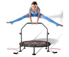 arteesol Fitness Trampolin Ø 101cm Indoor Trampolin Faltbares Geräuschloses Kleines Trampolin mit Sicherheitspad, Verstellbarem Schaumstoffgriff für Kinder Erwachsene Outdoor-Übungs-Fitness-Trampolin