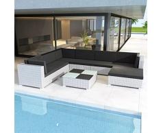 tidyard 24-TLG. Gartenlounge-Set Gartensofa Poly Rattan Loungesofa Outdoor Balkon Terrasse Sofagarnitur Sitzkomfort Gartenmöbel mit Couchtisch, Hocker und Polster - Weiß und Schwarz