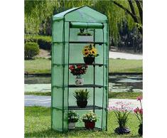 STREND PRO Klein Balkon Gewächshaus für Tomaten 69x49x200cm, mit 5 Etagen, inkl. Folien, Grün Kleines Garten Tomatenhaus, Regal Foliengewächshaus, Zimmer Pflanzenhaus, Gewächshausfolie Frühbeet