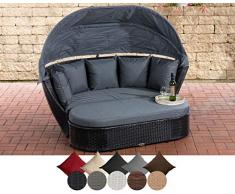 CLP Polyrattan-Strandkorb Rivoli Mit Baldachin Und Fußhocker | Gartenmuschel Mit Sonnendach | Sonneninsel Mit Bequemer Polsterauflage Und Kissen Schwarz, eisengrau