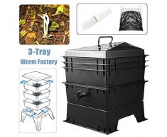 CRZJ Garten-Kompostbehälter im Freien, 3-Tablett-Wurmkompostierungssatz, 80 l DIY-Komposter, schwarz