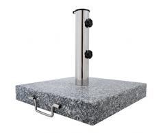 Anaterra Sonnenschirmständer, Schirmständer Garten, aus Granit und Edelstahl, 30 kg, eckig, mit Griff und Rollen
