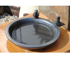 Kunert-Keramik Vogeltränke mit Zwei kleinen Vögelchen,rund,matt schwarz glasiert,30cm