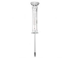 WELLGRO® Gartenthermometer analog mit Solarbeleuchtung - 57 x 9 cm (ØxH) - LED - Silber - 6-8 h Leuchtdauer - inkl. Batterie - wetterfest