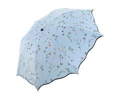 Damen Sonnenschutz Regenschirm Sonnenschirm mit Aufbewahrungstasche 3 Faltbar Doppeldach 8 Rippen, Anti UV,Schwarz Coating für Damen Mädchen Outdoor Camping Reise Alltag