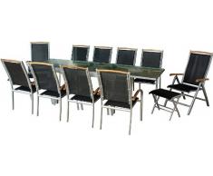IB-Style - Diplomat-XL Gartengarnitur | 2 Kombinationen - 2 Farben | Alu SILBERMATT + TEAKHOLZ + Textilen SCHWARZ | Ausziehtisch 135-270 cm | 2 Farben | 8 Stapelstuhl + 2X Klappstuhl + Tisch
