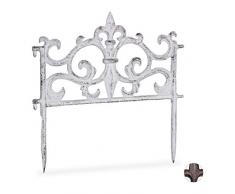 Relaxdays Beetzaun, Gusseisen, Vintage Design, einzeln, erweiterbar, Erdspieß, dekorativer Steckzaun, HxB 27x27 cm, weiß