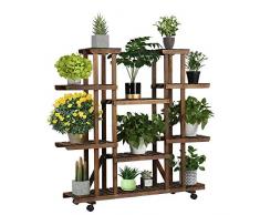 Yaheetech Blumenregal Holz 6 Ebenen Blumenständer Blumenbank mit Rädern für Balkon Wohzimmer Outdoor Garten